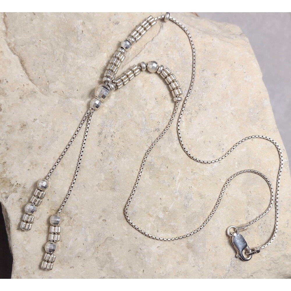 Vintage Italian Sterling Silver Lariat Beaded Necklace